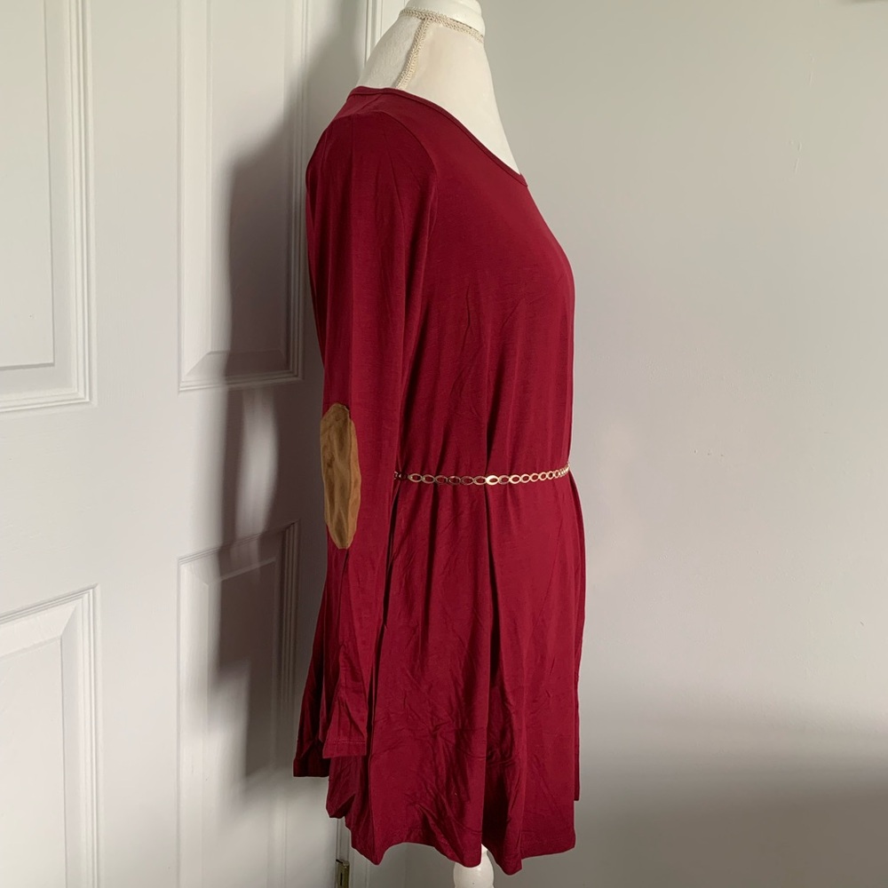 Cranberry Mini Dress with Faux Suede Elbow Patches - Picture 7 of 11